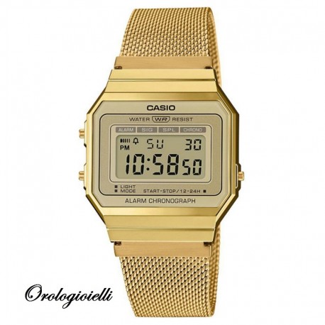 Casio Vintage da uomo donna slim piatto digitale maglia milano oro led crono alarm