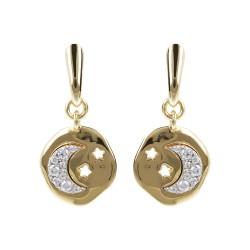 Orecchini donna Etrusca gioielli bronzo placcati oro 18 kt luna pietre bianche