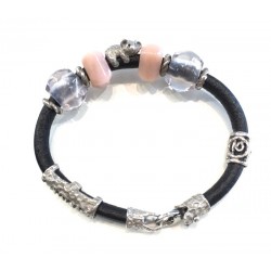 bracciale donna pelle argento 925 vintage quarzo rosa orso panda fatto a mano