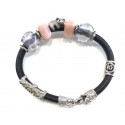 bracciale donna pelle argento 925 vintage quarzo rosa orso panda fatto a mano