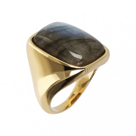 Anello Etrusca donna bronzo placcato oro 18 kt Labradorite mis 16