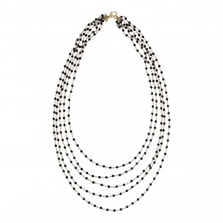 Collana donna lunga Etrusca gioielli 5 fili bronzo placcato oro 18 kt spinello