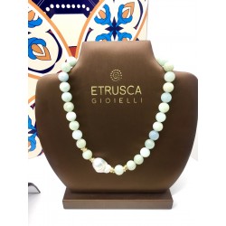 Collana girocollo Etrusca donna bronzo placcato 18 kt acquamarina perla naturale