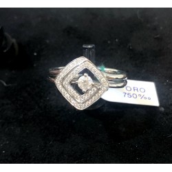 Anello solitario pavè doppio da donna oro bianco 18 kt con diamanti brillanti