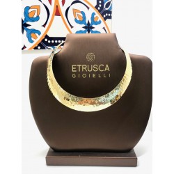 Collana da donna Etrusca gioielli rigida aperta placcata oro giallo 18 kt 750