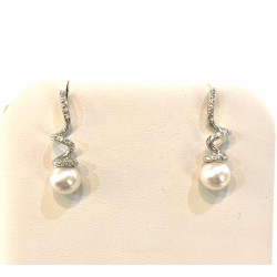 Orecchini da donna pendenti in oro bianco 18 kt con perla e brillanti diamanti